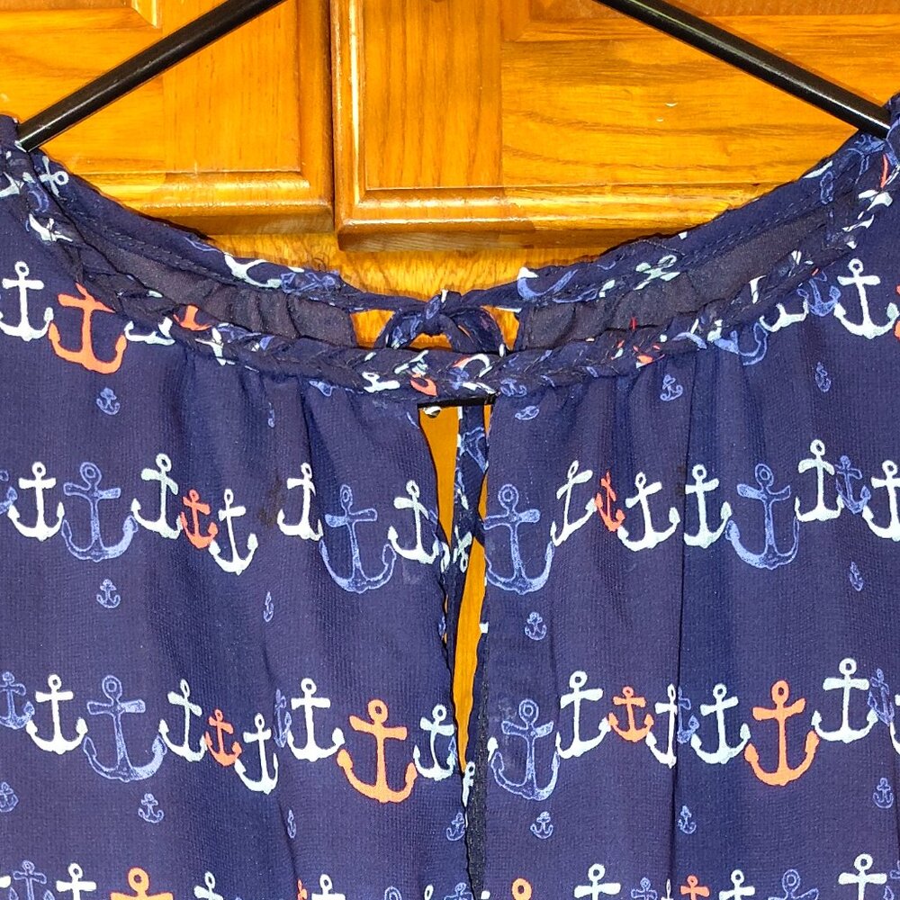 Maison Jules Blue & Red Anchor Midi Dress Womens M Keyhole Tieback - Picture 3 of 7